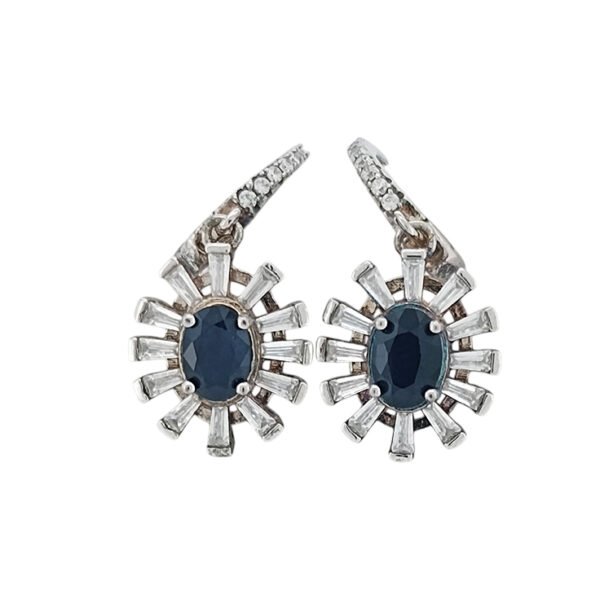 925 Silver Flower Shaped Blue sapphire Earrings