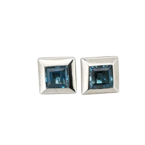 925 Silver Swiss Blue Topaz Square Earrings