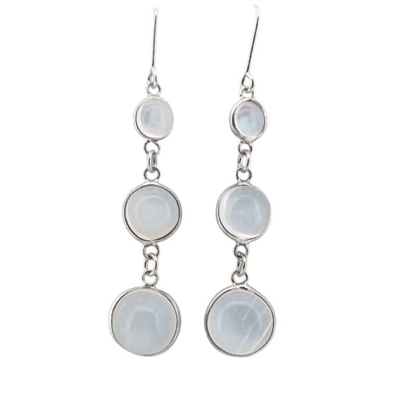 925 Silver and Moon Stone Double Drop Dangle Earrings