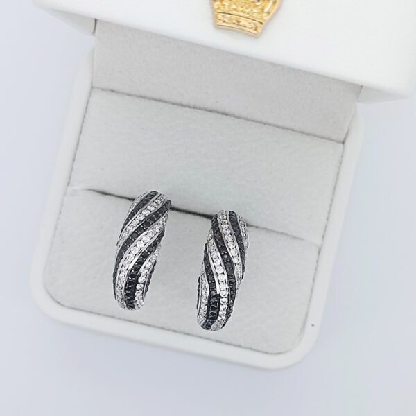 Silver 925 Round Black & White American Diamonds Huggie Earrings