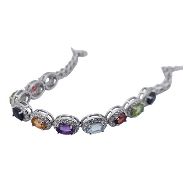 925 Silver Multicolor Gemstone Bracelet - Image 3