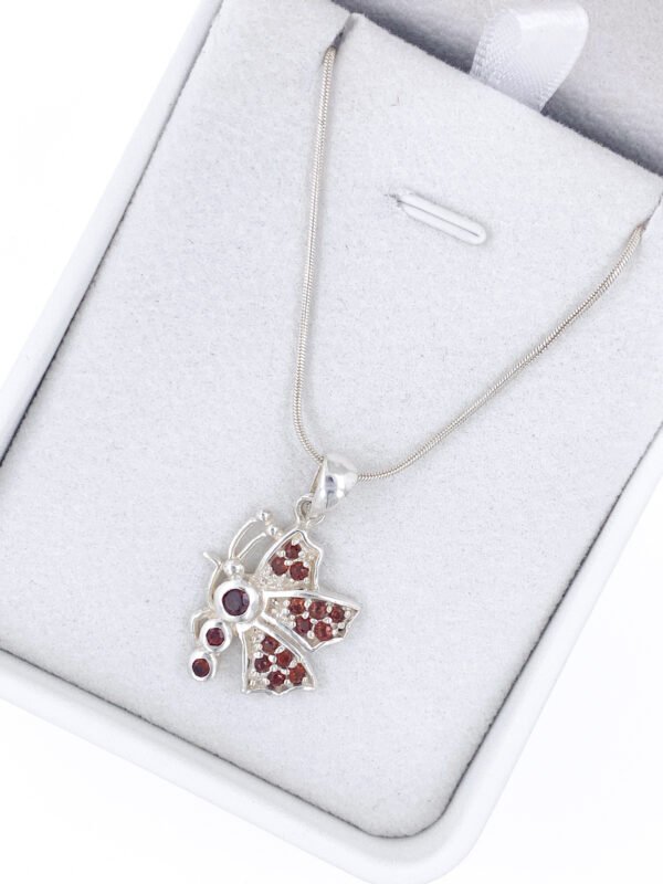 925 Silver Garnet Butterfly Pendant